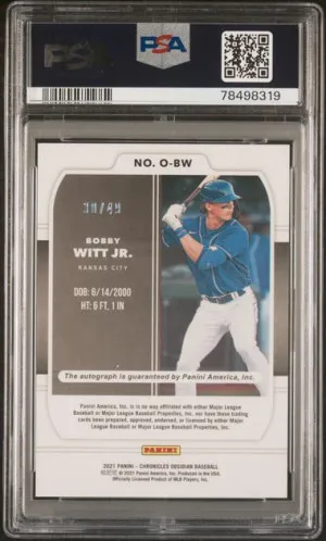2021 Chronicles Obsidian Bobby Witt Jr. Electric Etch Auto /49 back